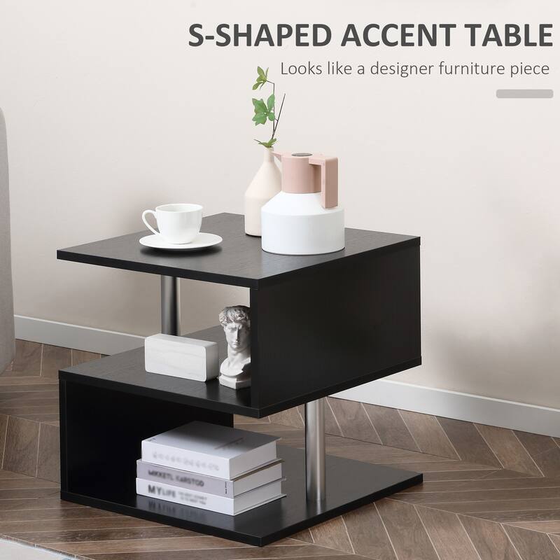 HOMCOM 20" Chic Designer S-Shaped Multi-Level Accent End Table Shelf with Steel Poles, Black