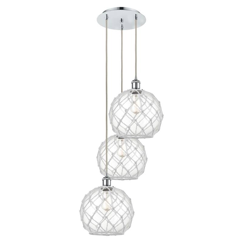 Innovations Lighting Endless Possibilities Ballston - Farmhouse Rope - 3 Light 17" Cord Hung Multi Pendant - Clear Glass with White Rope/Polished Chrome
