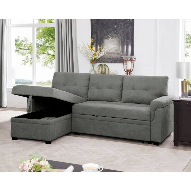 Perry Modern Reversible Sectional Sofa with Storage Chaise, Pullout Sleeper Sofa Couch Bed for Living Room