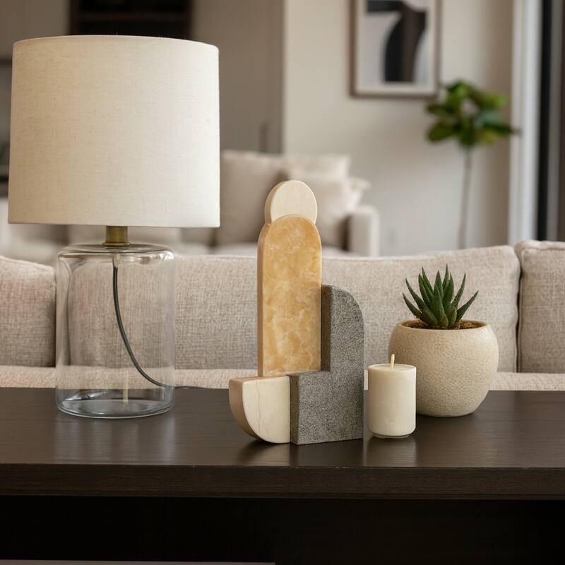 Marble and Stone Abstract Sculpture - Home Decor, Handcrafted Accent, 13", Multi-Color - 7" x 3" x 13"