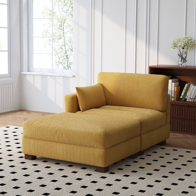 Modern 43'' Corduroy Comfy Sectional Chaise Lounge with Pillow - Left Facing - Orange