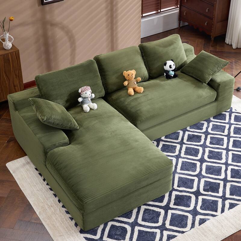 Roomfitters Corduroy Compressed Sofa with 3 Back Cushions & 2 Pillows, Soft Skin-Friendly Couch for Cozy Living Room