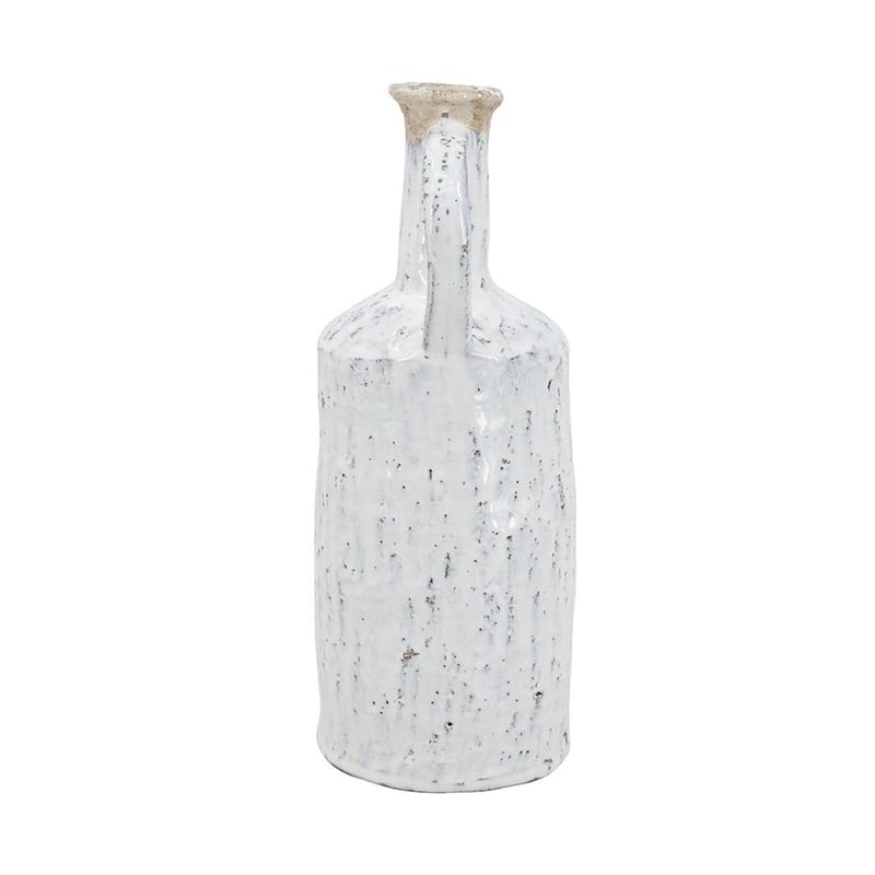 13" White Terracotta Cylinder Jug Vase - 5.30