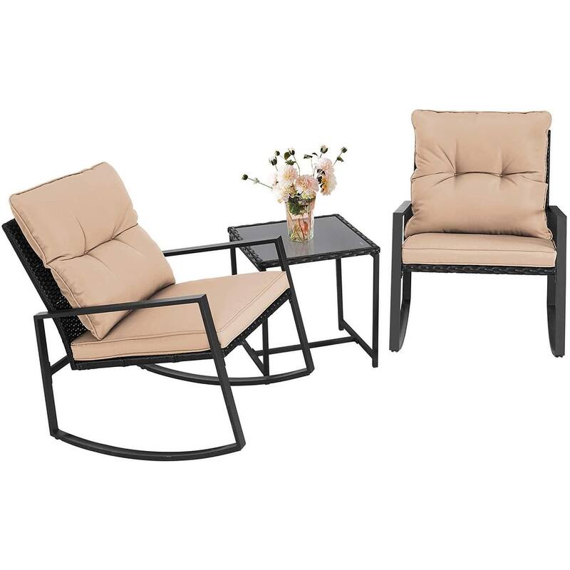 SUNCROWN Outdoor 3-piece Rocking Wicker Bistro Set