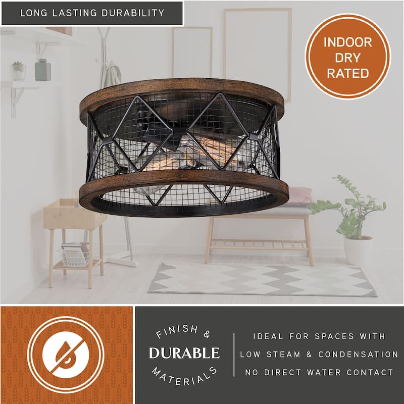 Bremerton 13-in W Bronze Wire Cage Industrial Flush Mount Ceiling Light - 13-in W x 6.25-in H x 13-in D