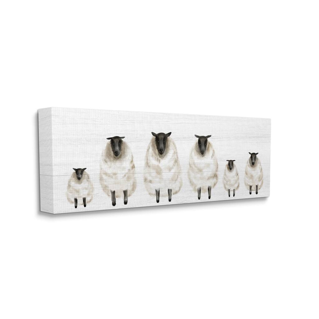 Stupell Fluffy Farm Sheep Minimal White Plank Pattern Canvas Wall Art