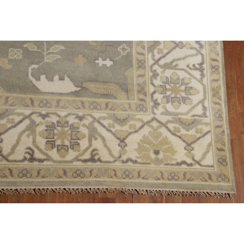 Transitional Beige Oushak Indian Area Rug Handmade Wool Carpet - 8'9" x 12'1"