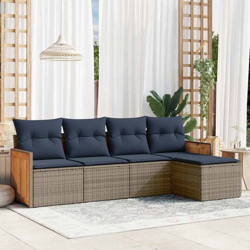 vidaXL 5/6 Piece Patio Sofa Set with Cushions Black/Gray Poly Rattan - 21.7 x 24.4 x 27.2 - Gray Without table