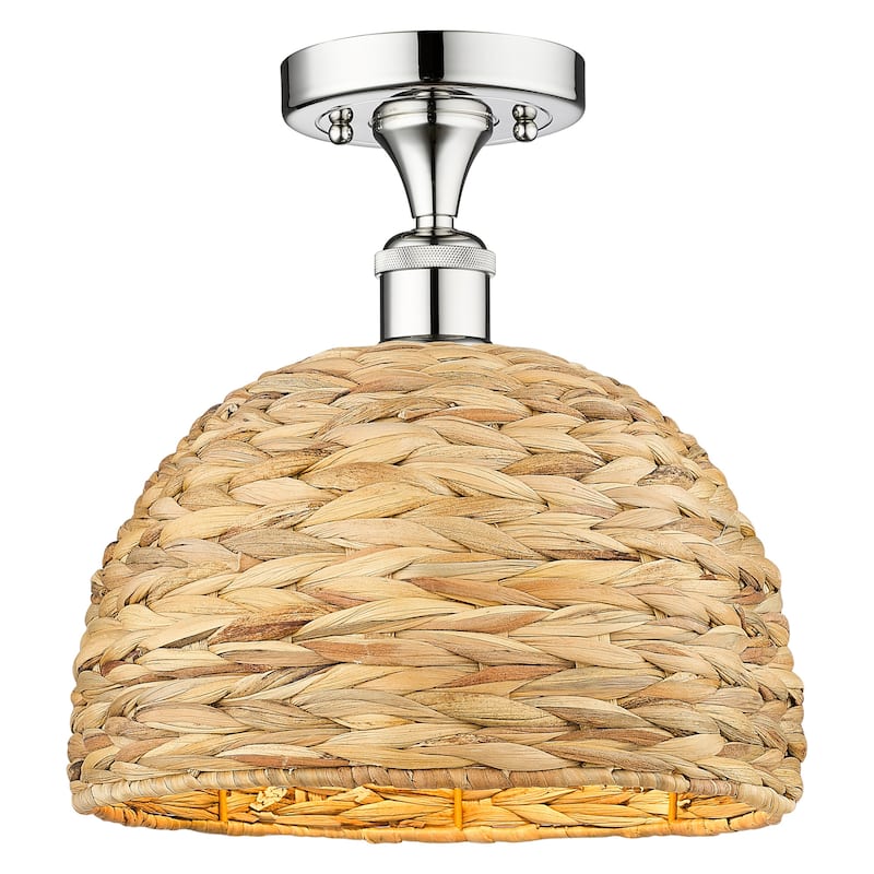 Innovations Lighting 616-1F-11-12 Woven Rattan Semi-Flush Woven Rattan - Polished Chrome / Natural