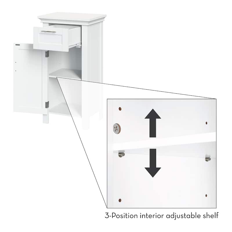 RiverRidge Somerset Single Door Bathroom and Laundry Storage Cabinet with Drawer and Adjustable Shelf - White