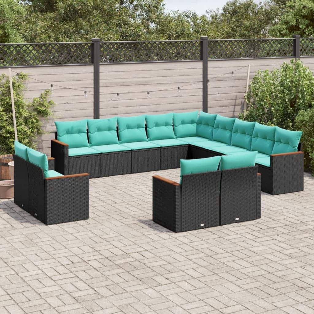 vidaXL 13 Piece Patio Sofa Set with Cushions Black Poly Rattan