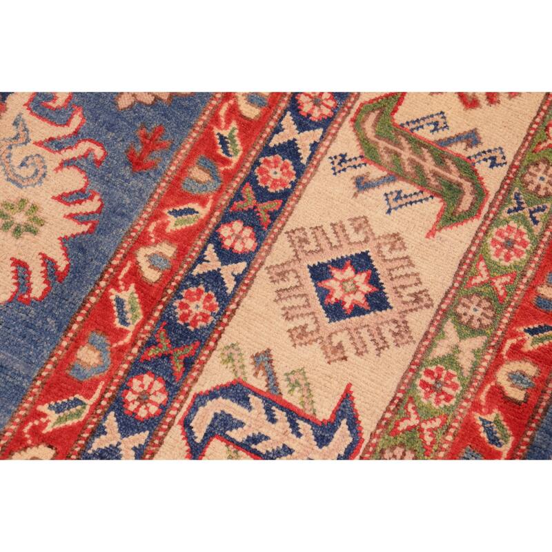 Bohemian Kazak Veronica Blue/Natural Wool Rug - 6'0'' x 8'8''