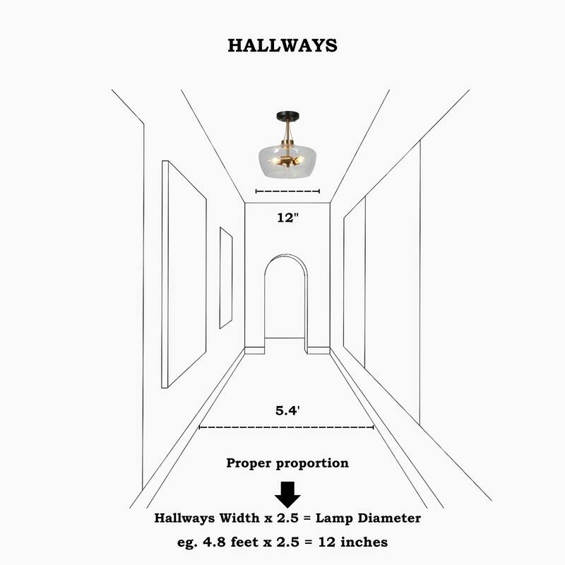 Zelena Modern Farmhouse 3-Light Black Gold Bowl Glass Semi-Flush Mount Kitchen Ceiling Light