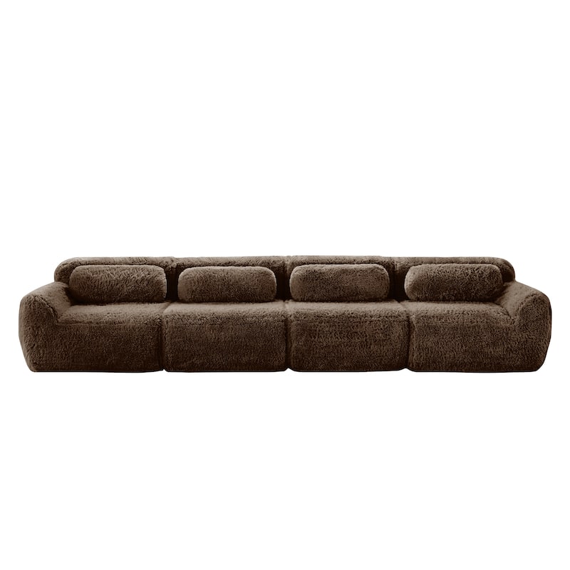 Modular Sectional Sofa, Plush Fabric Boneless Couch with Throw Pillows, 2/3/4-Seater Options, No Assembly