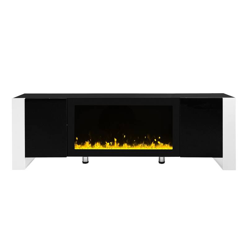 Modern 68.1 TV Stand with Built-in Fireplace, High Gloss Finish, and Spacious Cabinets for Organized Living.