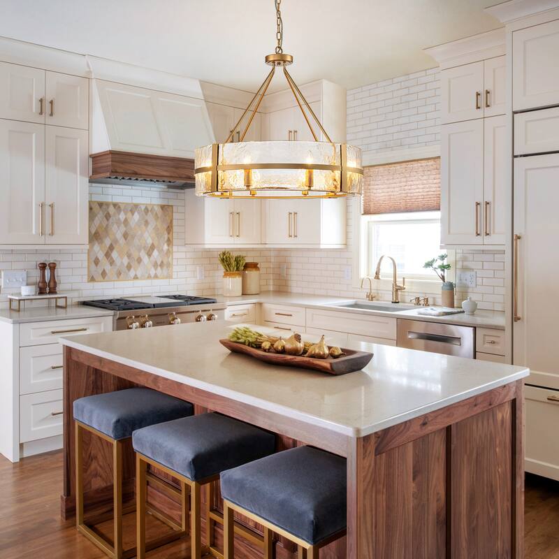 Dimmable Large Drum Glass Chandelier for Dining Room High Ceiling Living Room