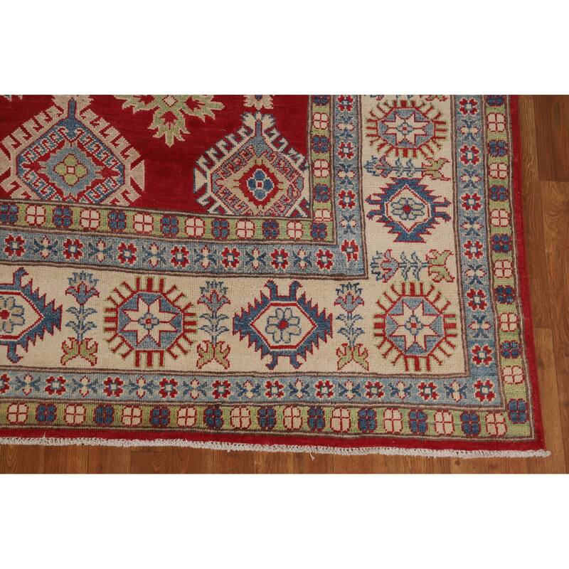 Hand Knotted Oriental 100% Wool Carpet Traditional Geometric Red Kazak Area Rug - 12' 10'' X 9' 6''