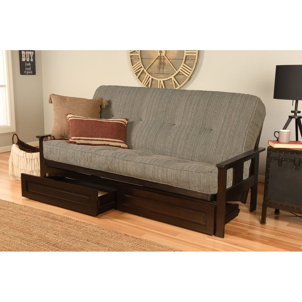 Porch & Den DeSoto Espresso Full-size Wood Storage Futon Set with Mattress