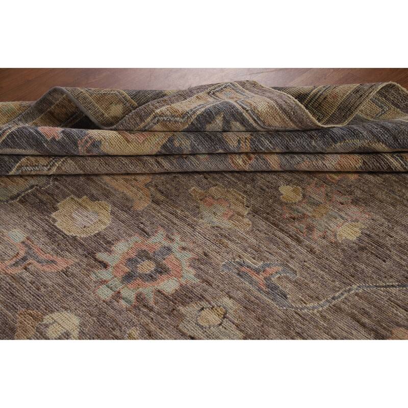 Hand Knotted Oriental 100% Wool Carpet Transitional All-Over Brown Oushak Area Rug - 9' 10'' X 8' 1''