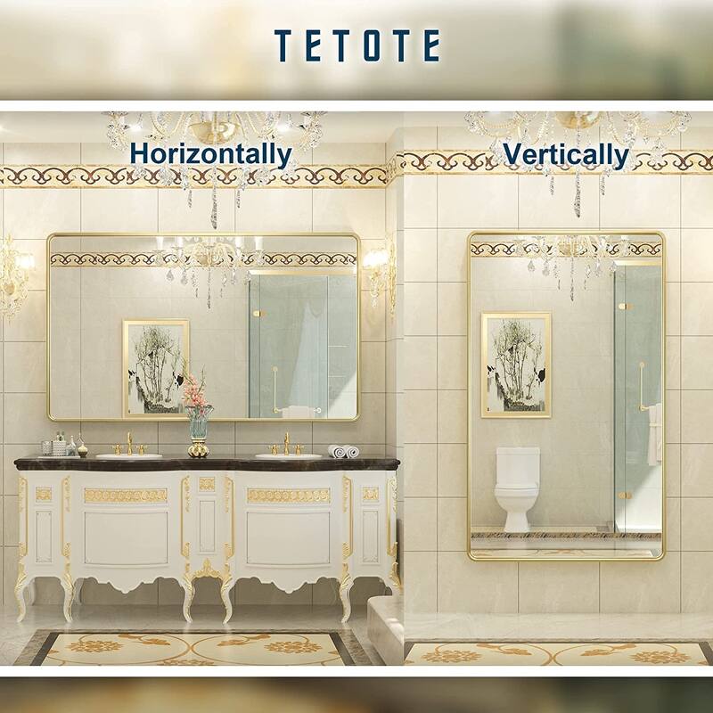 TETOTE Modern Metal Frame Wall Mounted Hanging Bathroom Vanity Mirror