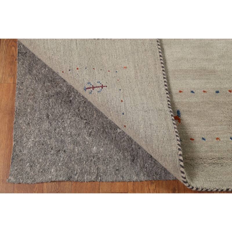 Beige Tribal Gabbeh Oriental Rug Hand-Knotted Wool Carpet - 5'4