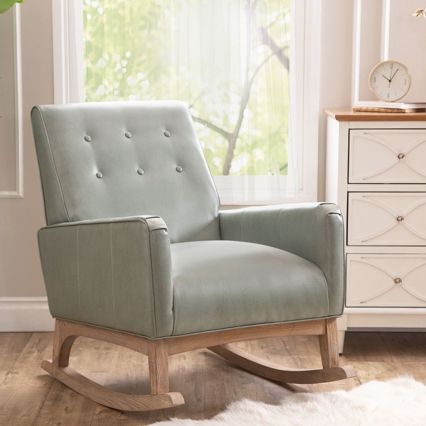 Abbyson Carroll Mint Green Mid Century Leather Rocker. Opens flyout.