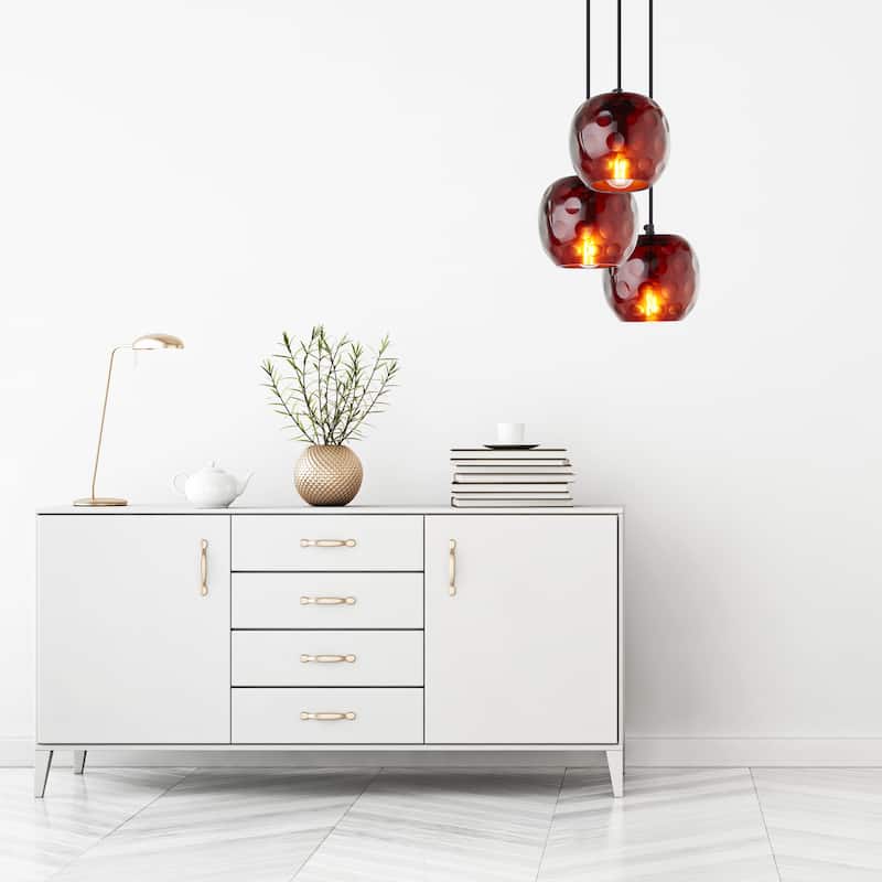 Quinn River of Goods Black Metal and Hand Blown Glass 6-Inch Pendant Light with Adjustable Hanging Cord - 6" x 6" x 60"