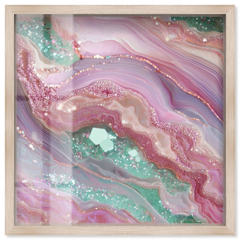 Pink and Mint Crystal II Shadowbox by Art Remedy - Natural - 24" x 24"