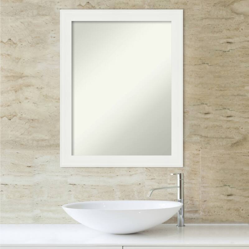 Non-Beveled Bathroom Wall Mirror - Vanity White Narrow Frame