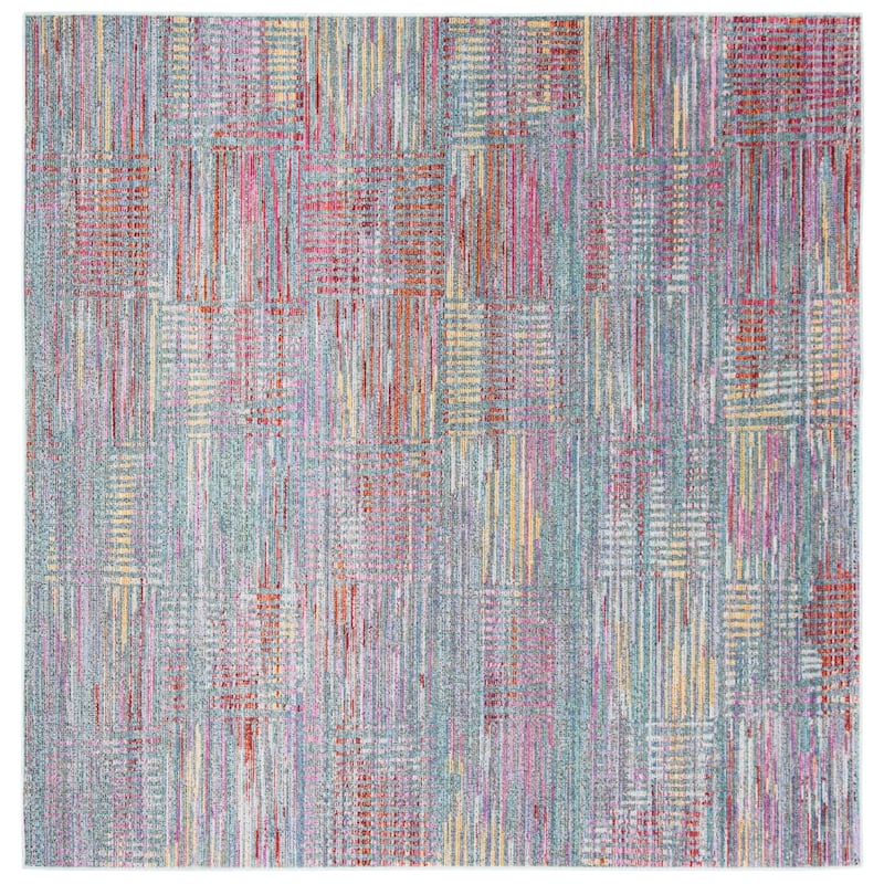 SAFAVIEH Windsor Yousra Shabby Chic Oriental Polyester Rug with - 6' Square - Aqua/Dark Pink