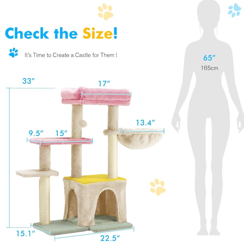 EROMMY Cat Tree – Multi-Level Cat Tower with Sisal Scratching Posts & Swing Ball, Modern Cat Furniture for Indoor Cats