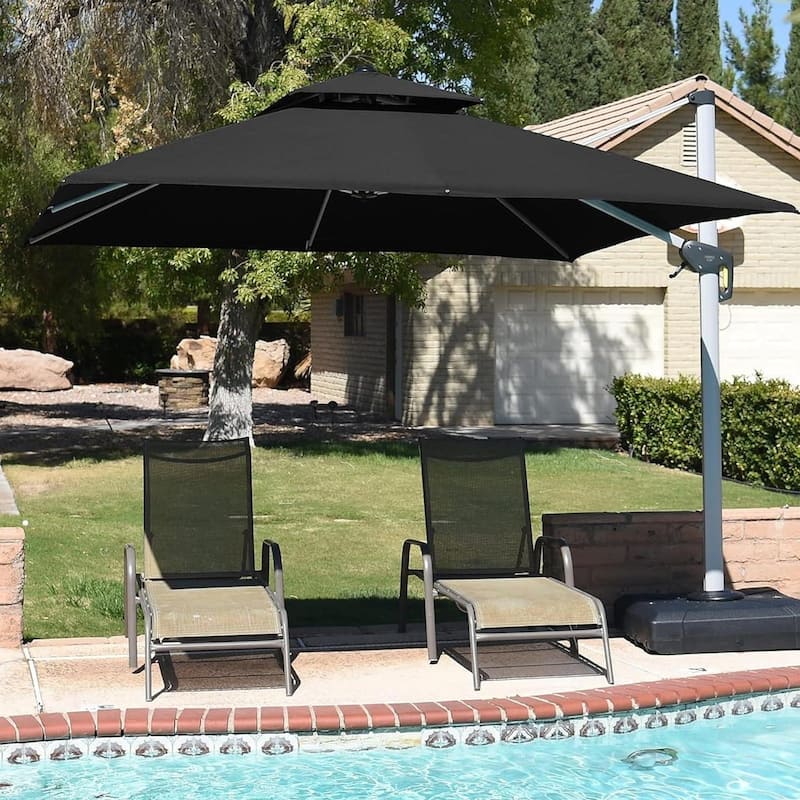 PURPLE LEAF 9ft Square 360 Degree Rotation Patio Offset Umbrella