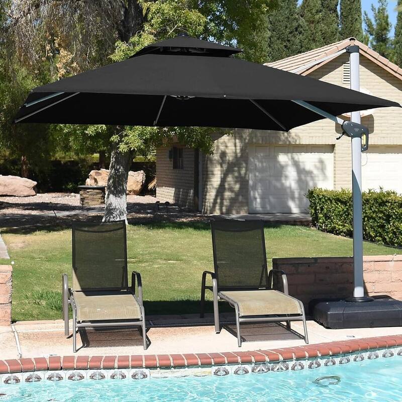 PURPLE LEAF Double Top Deluxe Square Patio Cantilever Umbrella 360 Degree Rotation 9ft/10ft/11ft/12ft Outdoor Classic Umbrella