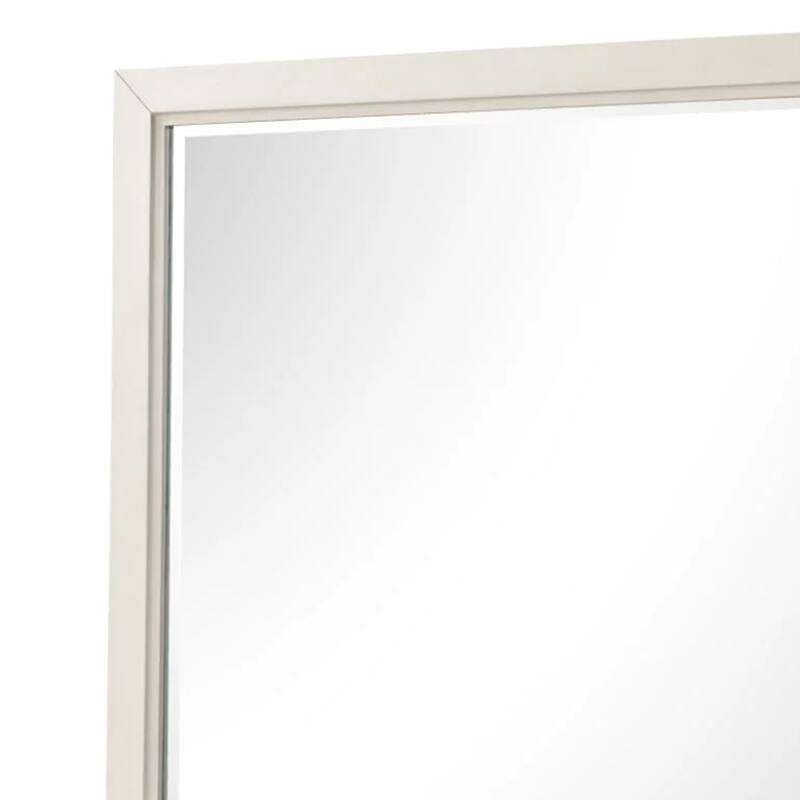 Toi Dresser Mirror, Beveled Glass, Antique White Finished Solid Wood, 38 Inch