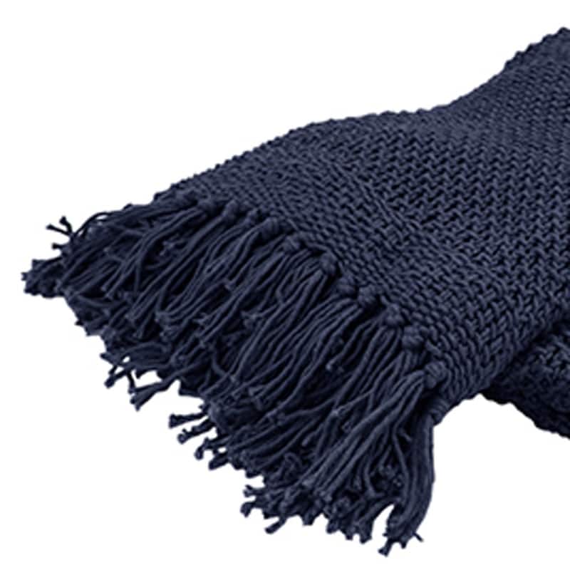 HomeRoots 50" X 50" Indigo Woven Cotton Throw Blanket