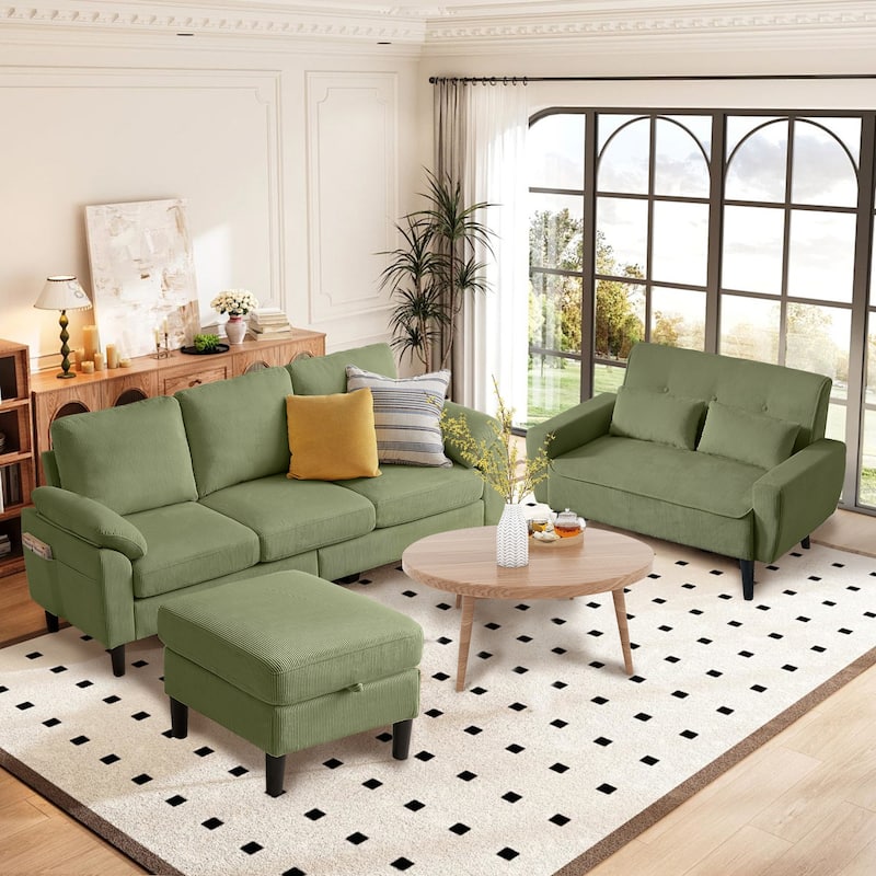 3-Piece Living Room Sectional Sofa Set with Loveseat and Ottoman