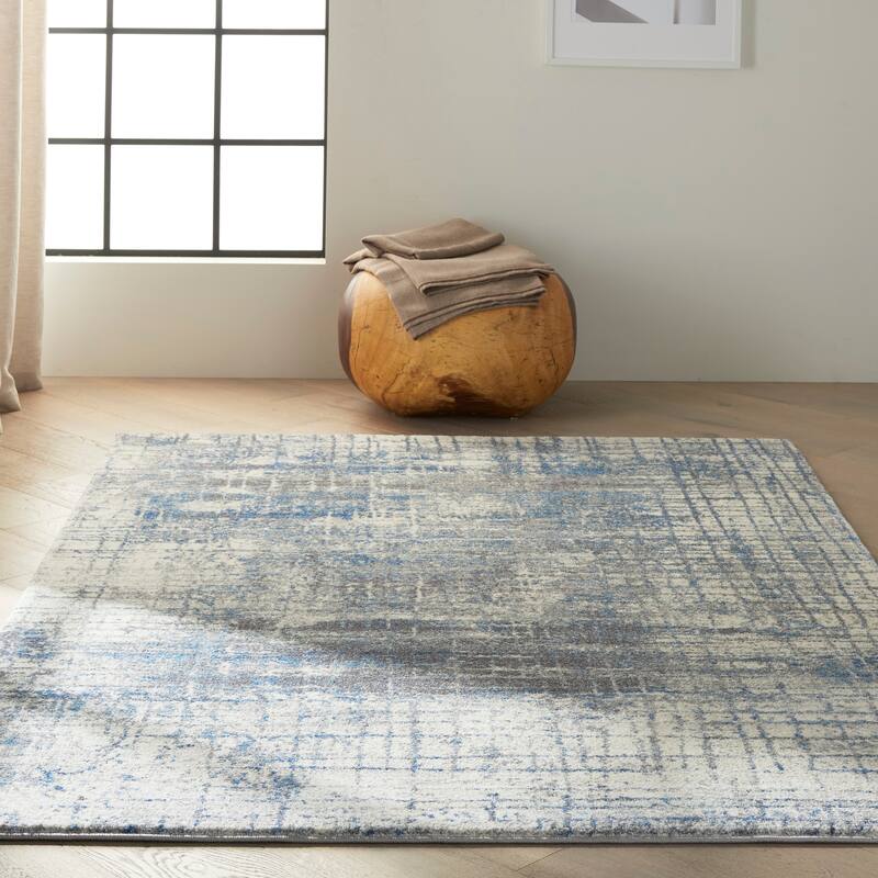 Calvin Klein Torrent Abstract Area Rug - 5'3" x 7'3" - Ivory/Grey/Blue - Runner/Rectangle