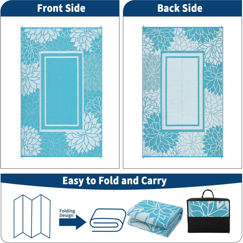 Outdoor Rug Waterproof Plastic Straw Rug, UV Resistant Foldable Lightweight Mat Reversible Patio Rug for Camping