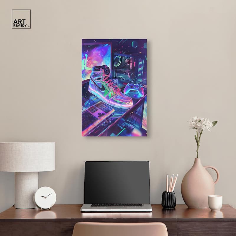 Neon Gaming Set Up Canvas by Art Remedy, Gallery Wrapped