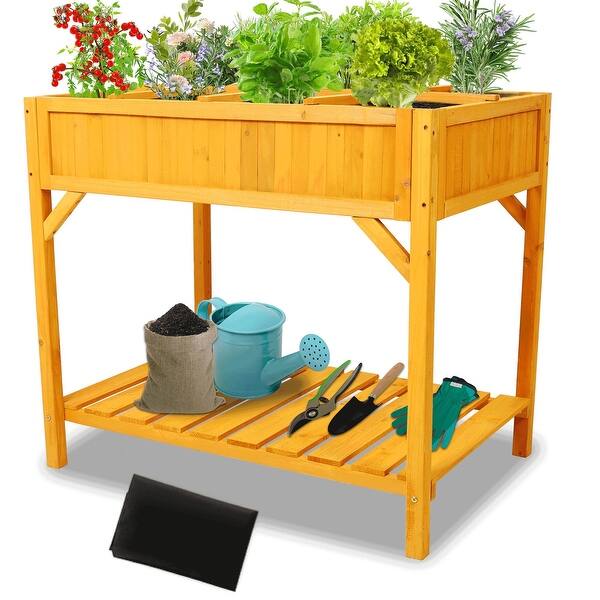 System Planter Box Raised Garden Beds,Outdoor Wooden Elevated Planter Box with Ergonomic ...