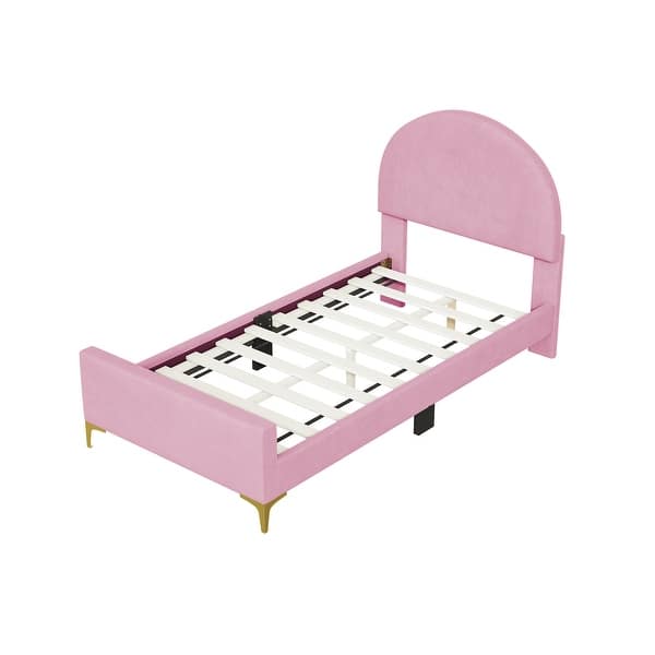 slide 2 of 54, Velvet Upholstered Frame Bed with Headboard and Metal Legs Pink - Twin