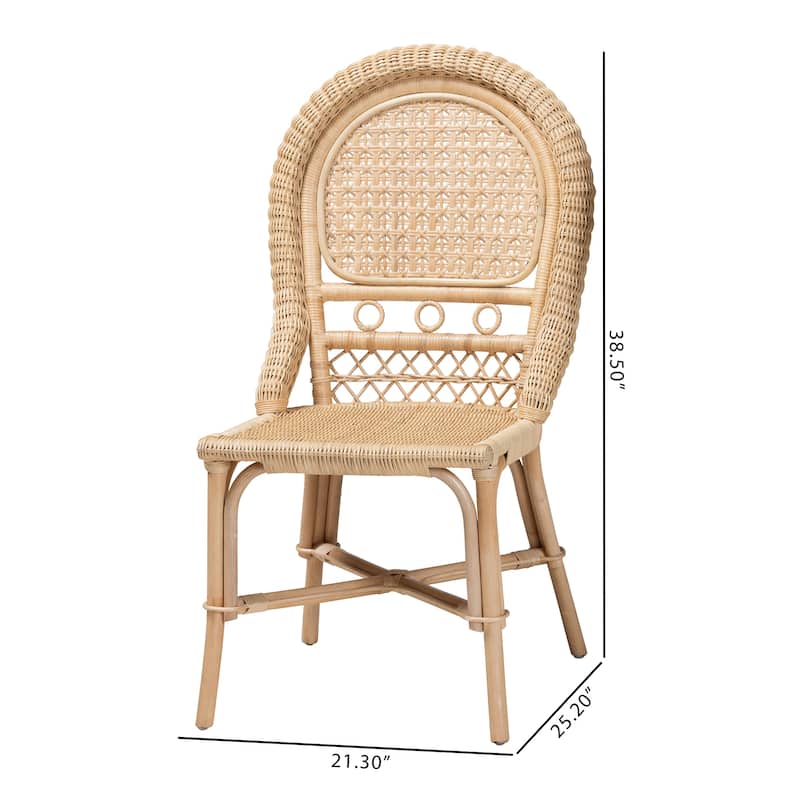 Jelita Modern Bohemian Natural Brown Rattan 2-Piece Dining Chair Set