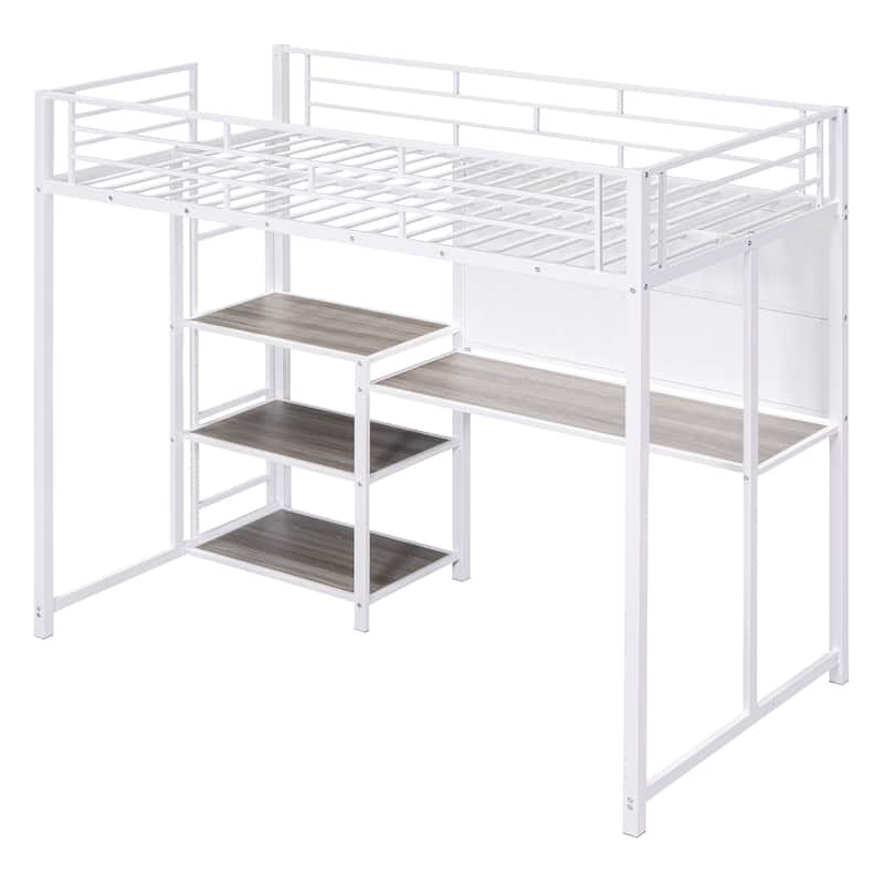 Twin Size Loft Bed with Desk, Whiteboard, and Shelves, a Versatile and Functional Choice for Kids' Rooms