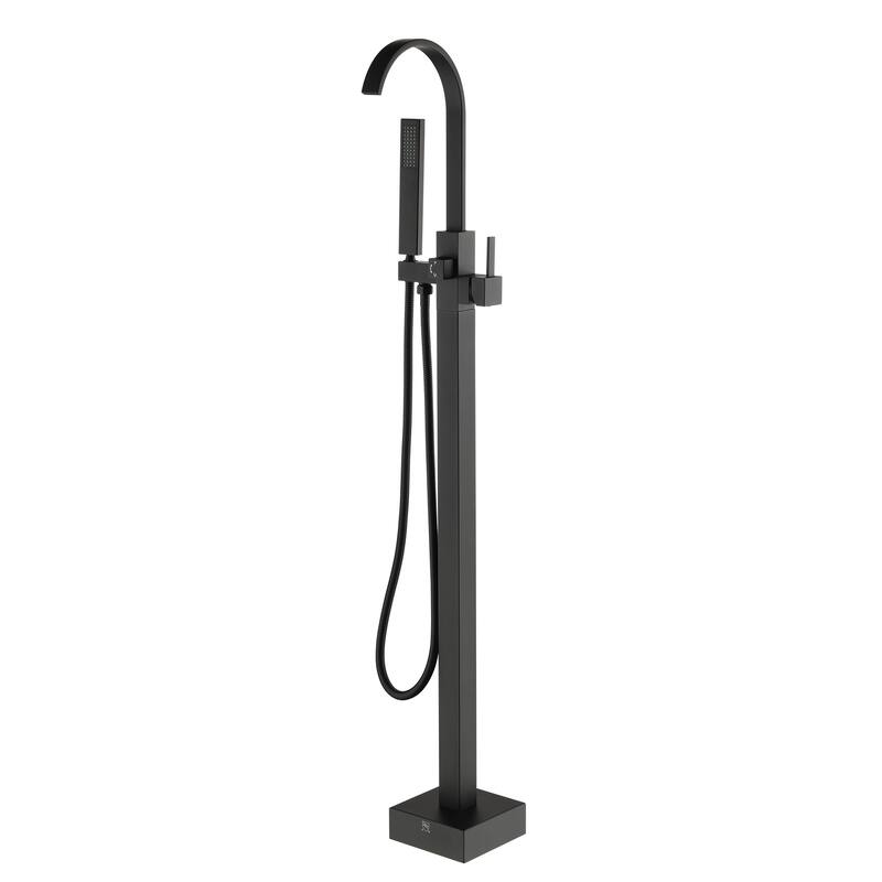CASAINC Single-Handle Floor-Mounted Bathtub Faucet High Flow Bathroom Tub Filler with Hand Shower - Matte Black