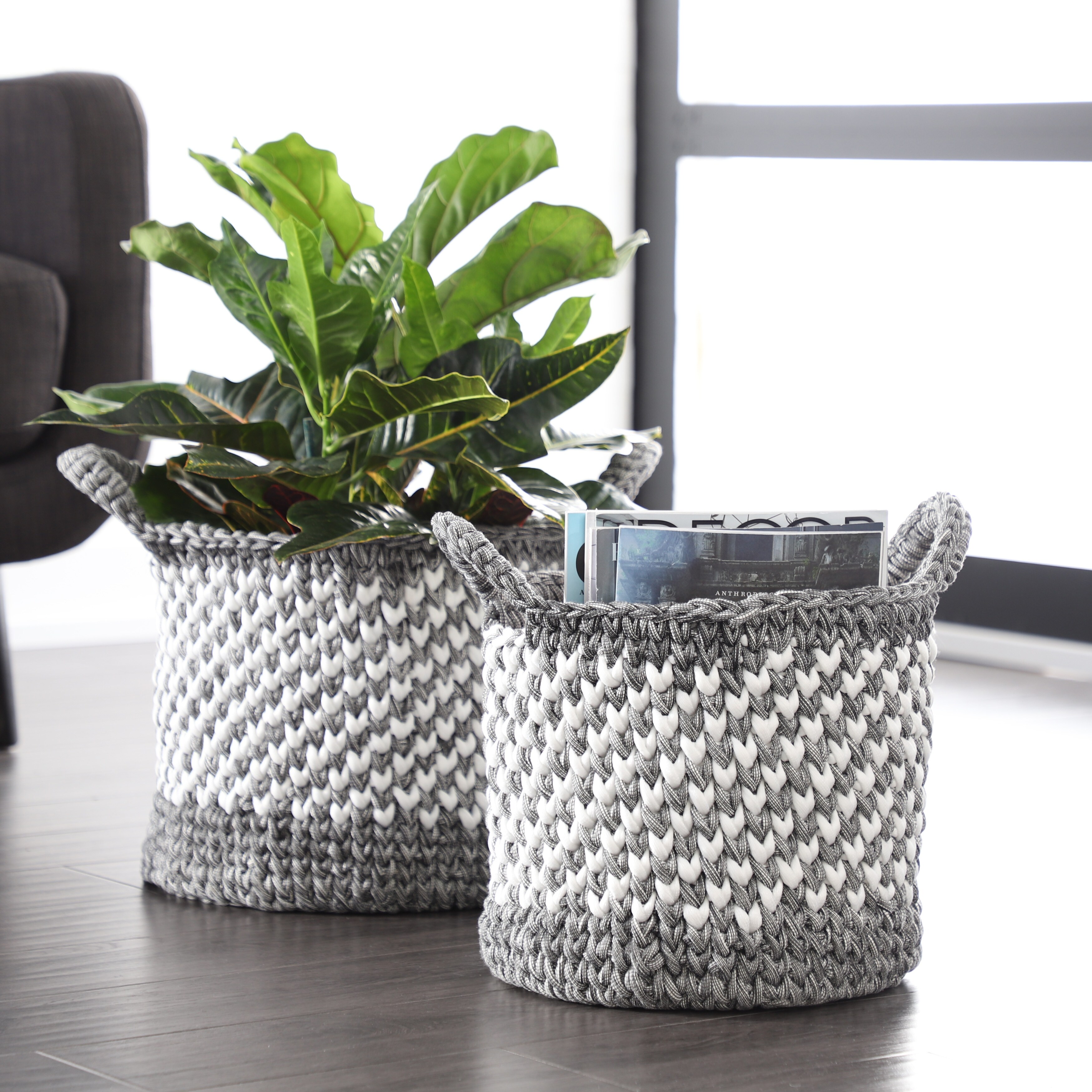 Water Hyacinth Rattan Nesting Storage Baskets 2-Pack - 14.5L x 10.5W  x7.5H