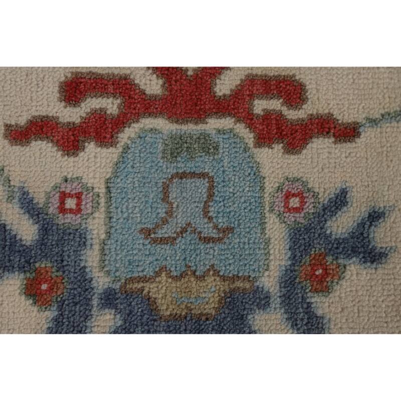 Light Blue Floral Oushak Oriental Large Rug Hand-Knotted Wool Carpet - 10'1" x 13'9"