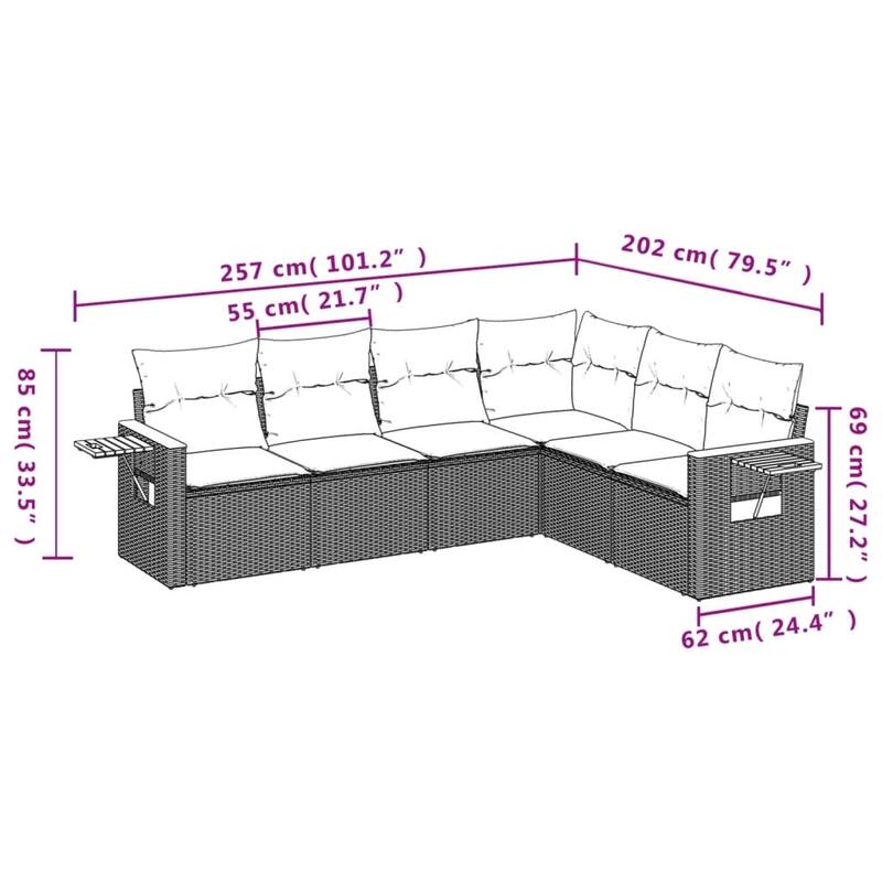 vidaXL Patio Sofa Set with Cushions Outdoor Conversation Furniture Poly Rattan