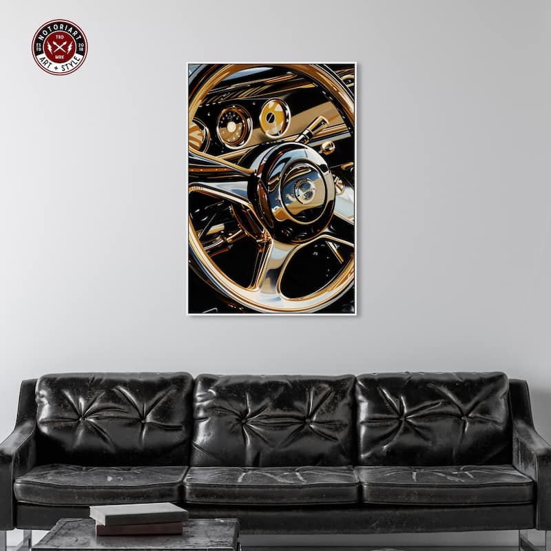 Notoriart Elegant Steering Wheel Framed Car 1 Piece Canvas Wall Art
