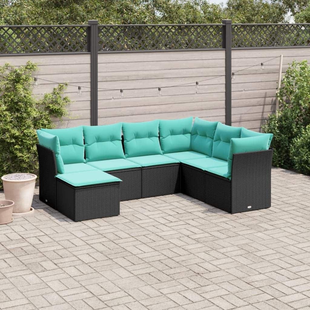vidaXL 7/8 Piece Patio Sofa Set with Cushions Black/Brown/Gray Poly Rattan