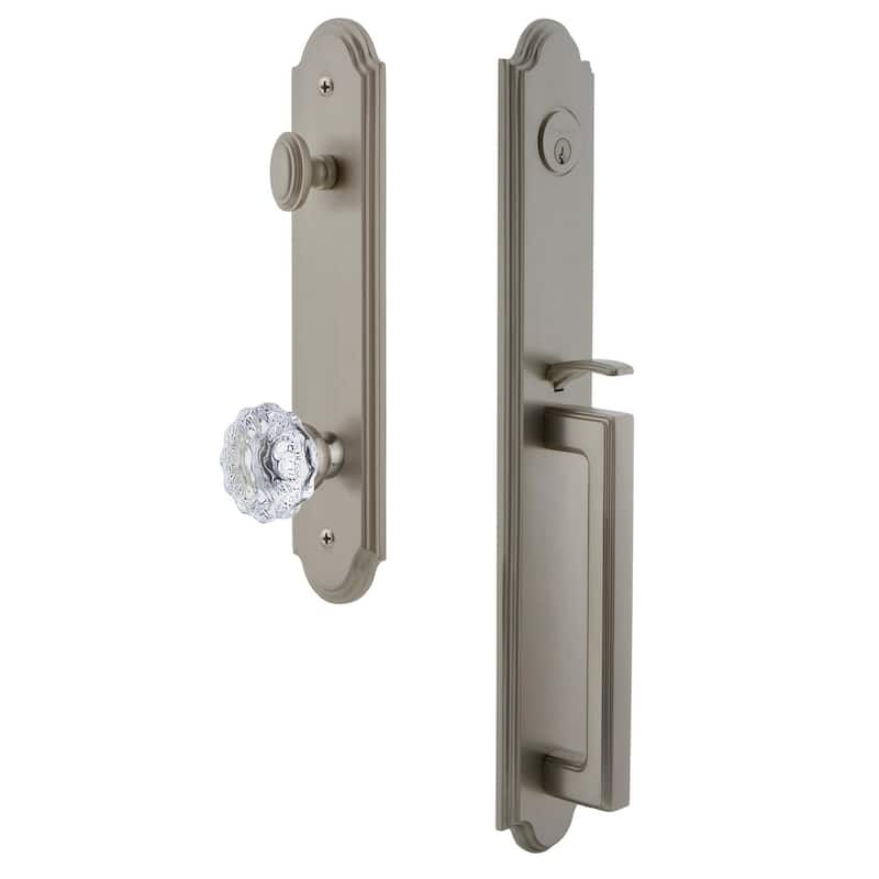 Grandeur Arc Solid Brass Rose Dummy Full Plate "D" Grip Handleset with - Satin Nickel